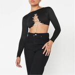 Missguided Diamante Lace Up Crop Top