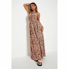 I Saw It First Animal Print Woven Halterneck Open Back Maxi Dress
