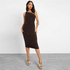 I Saw It First Double Layered Slinky Ruched One Shoulder Midi Dress