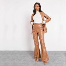 I Saw It First Faux Leather Military Button Flared Trousers