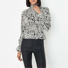 Missguided Animal Print Frill Neck Shirred Blouse