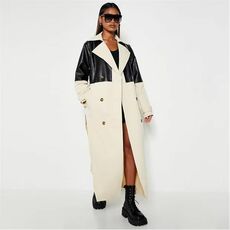 I Saw It First Faux Leather Contrast Belted Trench Coat