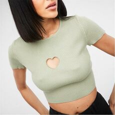 Missguided Petite Rib Heart Cut Out Crop Knit Top