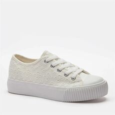 Studio Lace Up Broderie White Trainers