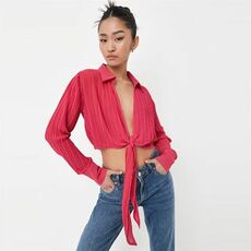 Missguided Crinkle Tie Front Crop Shirt