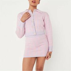 Missguided Petite Houndstooth Knit Cardigan and Mini Skirt Co Ord Set