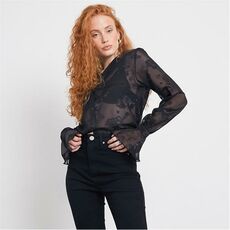 I Saw It First Mesh Floral Applique Shirt