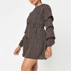 Missguided Floral Print Frill Sleeve Smock Dress