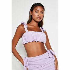 I Saw It First Towelling Ruched Tie Strap Crop Top