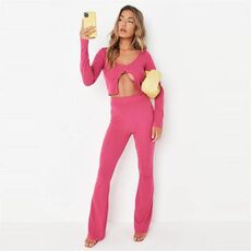 Missguided Rib Cardigan And Flared Trousers Co Ord Set