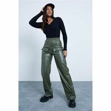 I Saw It First Faux Leather Wide Leg Utility Trousers