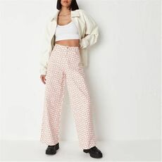 Missguided Checkerboard Floral Wide Leg Jeans