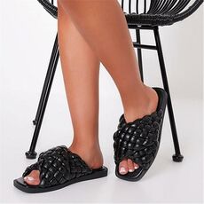 I Saw It First Plaited Padded Upper Square Toe Cross Over Flat Sandals