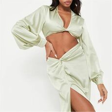 Missguided Co Ord Twist Front Satin Crop Top