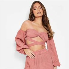 I Saw It First Textured Off The Shoulder Long Sleeve Crop Top Co-Ord