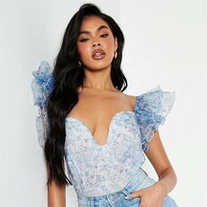 I Saw It First Floral Mesh Frill Sleeve Bodysuit