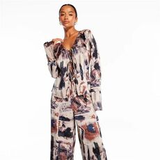 Missguided Co Ord Printed Satin Tie Front Blouse