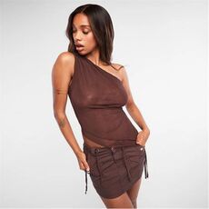 Missguided One Shoulder Mesh Asymmetric Top
