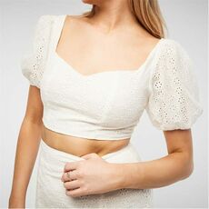 Missguided Broderie Puff Sleeve Crop Top