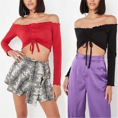 Missguided Tall Bardot Ruched Crop Top 2 Pack