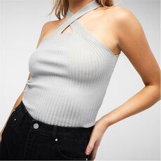 Missguided Petite Rib Racer Neck Knit Top