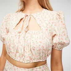 Missguided Floral Print Tie Front Cut Out Crop Top