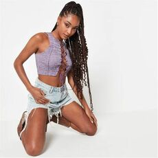 Missguided Rib Lace Up Knit Crop Top