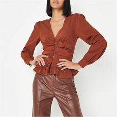 Missguided Tall Ruched Cinched Frill Hem Top