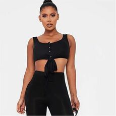 I Saw It First Button Front Wrap Detail Crop Top