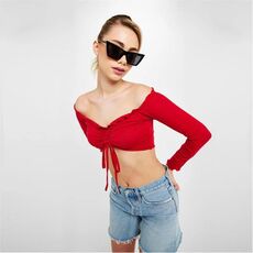 Missguided Tall Ruched Bardot Crop Top 2 Pack