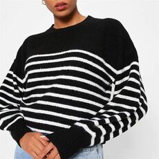 I Saw It First Recycled Knit Balloon Sleeve Stripe Jumper