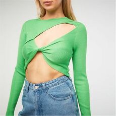 Missguided Rib Twist Front Cut Out Knit Top