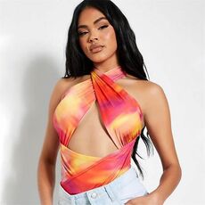 I Saw It First Printed Slinky Knot Front Cross Over Bodysuit