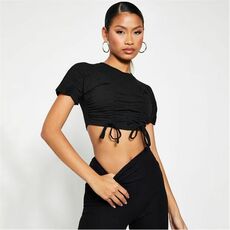 I Saw It First Cotton Ruched High Neck Crop Top