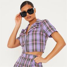 I Saw It First Check Print Woven Zip Front Crop Top