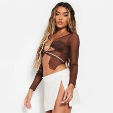 I Saw It First Tie Front Mesh Long Sleeve Crop Top
