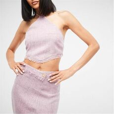 Missguided Petite Co Ord Halterneck Boucle Crop Top