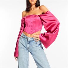 Missguided Wide Sleeve Satin Corset Top