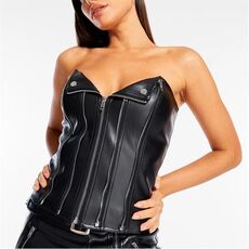 Missguided Zip Detail Faux Leather Corset Top