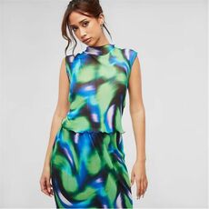 Missguided Co Ord Abstract Print Sheer Plisse Top