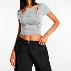 Missguided Ruched Panel Strappy Cropped Baby T Shirt