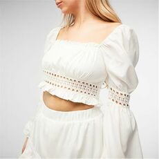 Missguided Tall Broderie Lace Puff Sleeve Crop Top