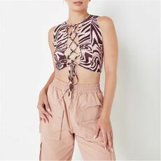 Missguided Tall Swirl Print Lace Up Racer Neck Crop Top