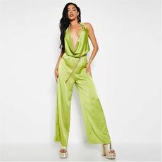 I Saw It First Satin Extreme Plunge Drape Cowl Wide Leg Jumpsuit