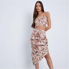 I Saw It First Abstract Print Ruched Midi Skirt