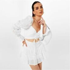 Missguided Broderie Anglaise Cut Out Ruched Mini Dress