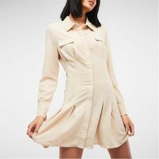 Missguided Petite Textured Pleated Shirt Dress