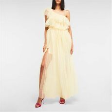 Missguided Tulle Tiered Asymmetric Shoulder Ruffle Maxi Dress