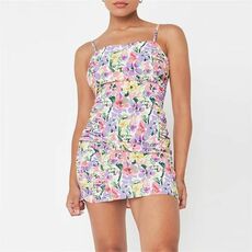 Missguided Floral Print Ruched Mini Dress