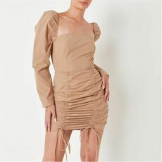 Missguided Ruched Front Puff Sleeve Mini Dress
